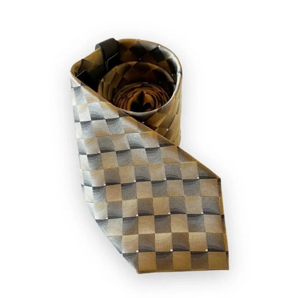 Croft‎ & Barrow Silk Tie Taupe Gray Diamond Print Stain Resistant New Kohls - Picture 1 of 8